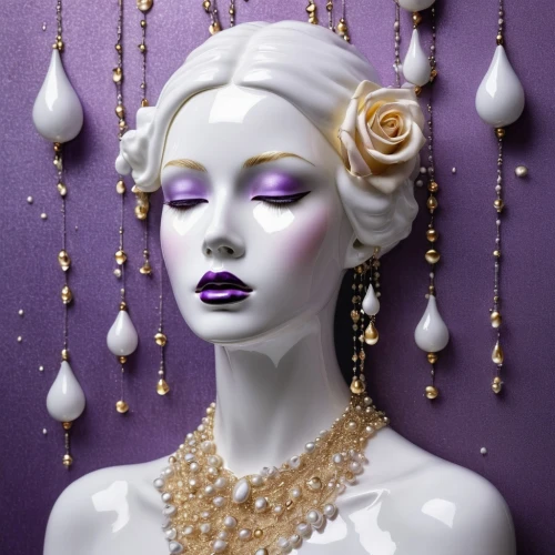 pearl necklaces,pearl necklace,art deco woman,pearls,bejeweled,water pearls,pearlescent,adornment,porcelain,porcelain rose,love pearls,guerlain,drusy,la violetta,the snow queen,golden lilac,gold and purple,bridal jewelry,art deco,art deco ornament,Illustration,Realistic Fantasy,Realistic Fantasy 05