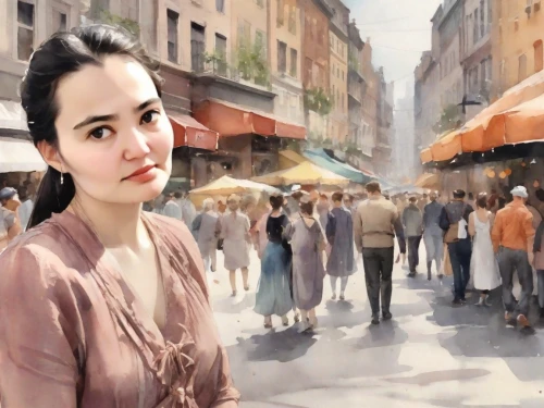 yifei,world digital painting,donsky,rotoscope,vietnamese woman,photo painting,watercolor background,photorealist,rotoscoping,rotoscoped,digital painting,girl in a historic way,xiaofei,french digital background,italian painter,impressionism,carice,impressionist,oil painting,huaqiu,Digital Art,Watercolor