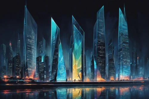 futuristic architecture,monoliths,futuristic landscape,cybercity,cyberport,shard of glass,futuristic art museum,fantasy city,cityscape,arcology,citadels,harbour city,supertall,barad,monolith,metropolis,coruscant,areopolis,wands,world digital painting,Conceptual Art,Oil color,Oil Color 24