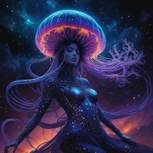 medusa,nebula guardian,zodiac sign libra,andromeda,aquarius,nebula,aquarian,sirena,prospera,zodiac sign gemini,afrofuturism,blue enchantress,kerrii,venusian,vodun,astral traveler,kerrigan,nakshatras,medusa gorgon,baoshun,Conceptual Art,Sci-Fi,Sci-Fi 05