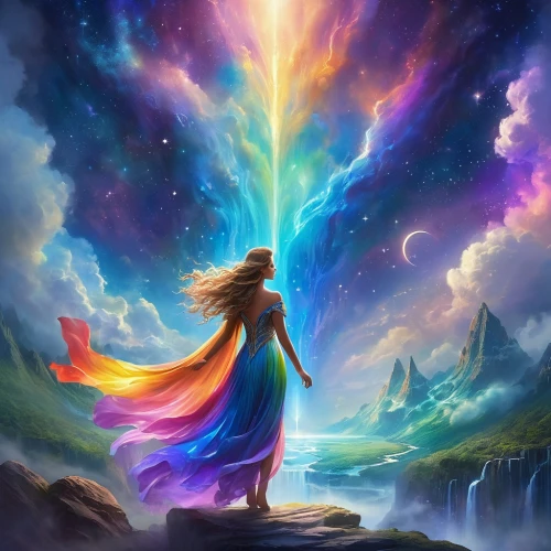 rainbow background,rainbow pencil background,rainbow and stars,fantasy picture,bifrost,colorful background,magical,astral traveler,fantasia,auras,aurora,beautiful wallpaper,the pillar of light,samuil,energies,prism,auroral,andromeda,fantasy art,unicorn background,Illustration,Realistic Fantasy,Realistic Fantasy 01