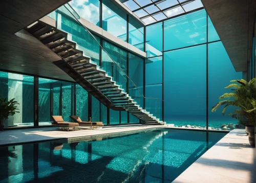 aqua studio,glass wall,infinity swimming pool,water stairs,swimming pool,pool house,glass roof,underwater oasis,roof top pool,dreamhouse,water wall,structural glass,subaquatic,luxury property,underwater playground,water cube,glass tiles,tropical house,underwater landscape,piscine,Photography,Artistic Photography,Artistic Photography 01