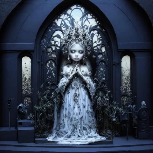 lacrimosa,mediatrix,baroque angel,dolorosa,priestess,magdalene,the statue of the angel,idolatry,angel statue,vespertine,obscura,the snow queen,avalokitesvara,weeping angel,gothic portrait,the throne,sepulchre,estess,immaculata,hall of the fallen,Illustration,Abstract Fantasy,Abstract Fantasy 14