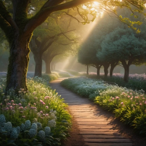 tree lined path,pathway,forest path,the mystical path,spring morning,wooden path,fairy forest,fairytale forest,the path,walking in a spring,fairyland,to the garden,flower garden,nature wallpaper,path,walkway,towards the garden,garden of eden,forest of dreams,walk in a park,Photography,General,Fantasy
