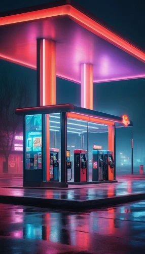 electric gas station,retro diner,gas station,e-gas station,neon coffee,neon cocktails,neon drinks,aesthetic,petrol pump,petrol,neons,drive in restaurant,drive through,neon ghosts,diner,filling station,gas pump,neon arrows,truck stop,forecourt,Illustration,Abstract Fantasy,Abstract Fantasy 16