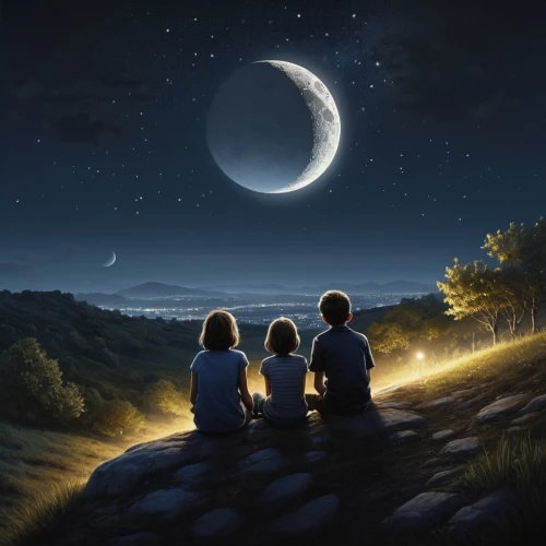 skywatchers,skygazers,moonlighters,moonlit night,moonbeams,moon and star background,moonlight,the moon and the stars,romantic night,children's background,night scene,fantasy picture,moon and star,astronomy,stargazing,romantic scene,the night sky,stargazers,night sky,dream world,Conceptual Art,Sci-Fi,Sci-Fi 25