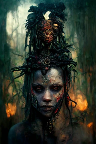 vodun,voodoo woman,witchdoctor,shaman,shamanic,enchantress,mystical portrait of a girl,niobe,tantrik,fantasy art,maliana,the enchantress,dark art,warrior woman,dryad,fantasy portrait,shamanism,shamans,headdress,witchdoctors
