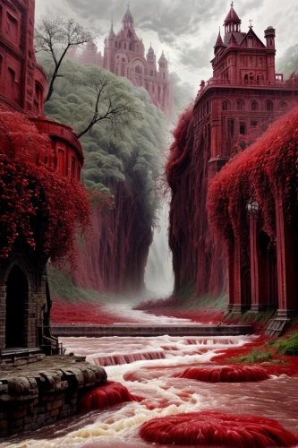 fantasy landscape,castlevania,red earth,landscape red,red cliff,post-apocalyptic landscape,fantasy picture,ravine red romania,ruinas,rivendell,valley of death,carstairs,hellgate,haunted castle,world digital painting,castle of the corvin,undercity,red place,alfheim,the valley of death
