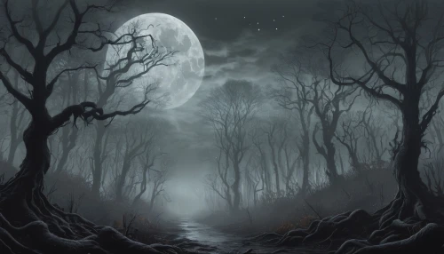 moonsorrow,halloween background,haunted forest,moonglow,moonlit night,penumbral,dark art,moonshadow,halloween bare trees,lycanthrope,nocturnals,lycanthropy,moonlit,samhain,fantasy picture,moonlighted,nocturna,covens,forest dark,malefic,Illustration,Realistic Fantasy,Realistic Fantasy 47