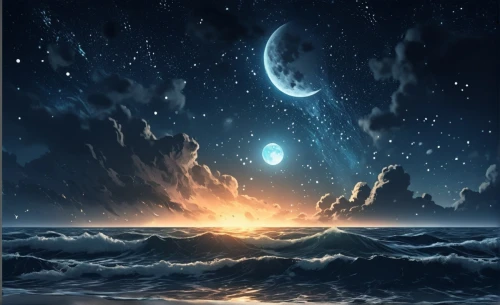 ocean background,moon and star background,sea night,ocean,the endless sea,fantasy picture,seascape,the night sky,night sky,dark beach,beautiful wallpaper,the sea,moon and star,dreamscapes,sea landscape,oceans,sea ocean,lunar landscape,moonlit night,nightsky,Conceptual Art,Fantasy,Fantasy 02
