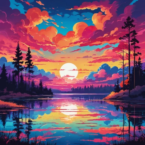 beautiful wallpaper,colorful background,landscape background,hd wallpaper,acid lake,nature background,incredible sunset over the lake,evening lake,dusk background,full hd wallpaper,wallpaper roll,samsung wallpaper,would a background,dusk,background colorful,intense colours,colorful water,wallpaper,lagoon,art background,Illustration,Japanese style,Japanese Style 06
