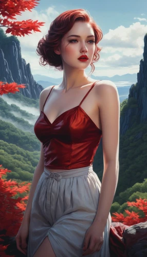 red magnolia,melisandre,fantasy picture,lady in red,world digital painting,fantasy portrait,shades of red,huiraatira,redd,persephone,red petals,fantasy art,red background,landscape red,etain,rasputina,xanth,landscape background,japanese sakura background,mahvash,Conceptual Art,Daily,Daily 22