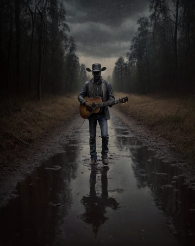 country song,highwayman,unforgiven,folksinger,country road,flatpicking,danthebluegrassman,brokedown,countrified,troubador,bluesman,countrie,conceptual photography,country,troubadour,banjo player,dirt road,the guitar,photo manipulation,backroad