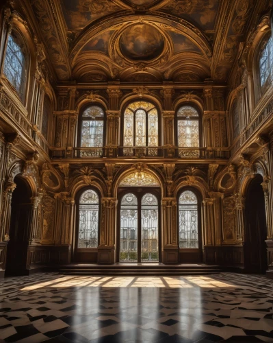louvre,ornate room,versailles,certosa di pavia,louvre museum,harlaxton,cochere,château de chambord,hermitage,uffizi,pinacoteca,enfilade,empty interior,villa cortine palace,baglione,kunsthistorisches museum,royal interior,highclere castle,dandelion hall,europe palace,Illustration,Black and White,Black and White 16