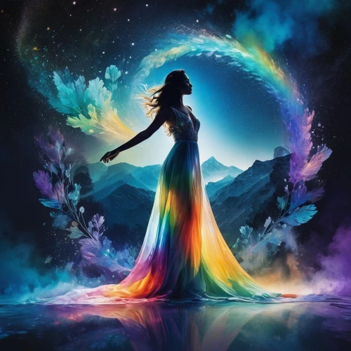 fantasy picture,rainbow background,rainbow and stars,astral traveler,moonbow,mystical,spectral colors,dreamscapes,earth chakra,vibrational,harmony of color,dreamtime,cosmography,colorful light,ozma,enchantment,celestial,magickal,fantasy art,mother earth,Photography,Artistic Photography,Artistic Photography 07