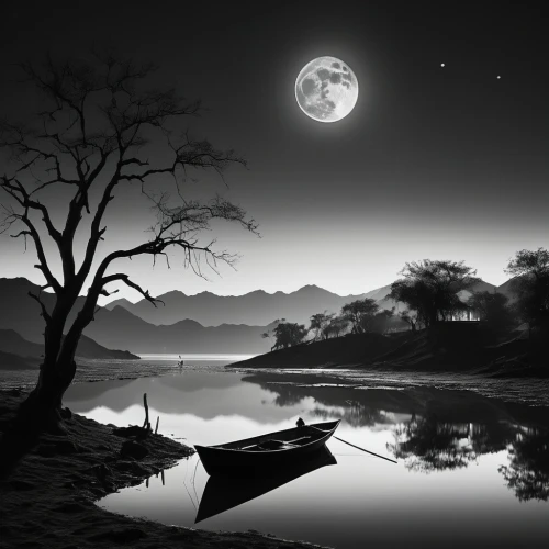 moonlit night,moonlit,moonglow,moonlighted,moon and star background,evening lake,calmness,moonlight,lune,the night of kupala,moondance,lunar landscape,tranquility,moonshadow,night scene,moonscape,moon night,stillness,black landscape,nightscape,Photography,Black and white photography,Black and White Photography 08