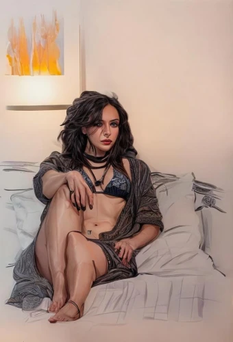 woman on bed,girl in bed,hyperrealism,woman sitting,female model,photorealist,donsky,woman laying down,oil painting,oil painting on canvas,gangloff,oil on canvas,tatianna,fantasy woman,femme,zahra,hydari,janeane,candela,reya,Common,Common,Photography