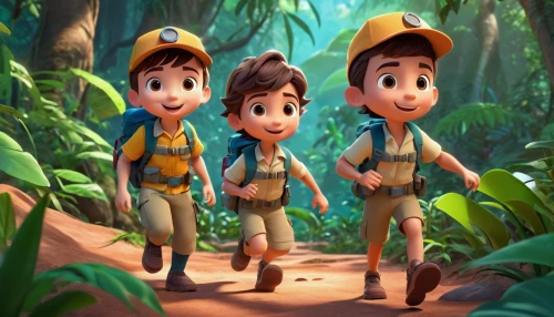 explorers,spelunkers,forest workers,madagascans,scouts,happy children playing in the forest,cartoon forest,lilo,boy scouts,children's background,adventurers,adventure,aventuras,kratts,cute cartoon image,webelos,aventures,rescuers,aventure,duendes,Unique,3D,3D Character