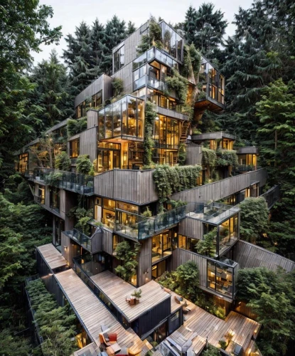tree house hotel,forest house,house in the forest,tree house,cubic house,treehouses,treehouse,kimmelman,modern architecture,kundig,cube house,residential tower,apartment building,timber house,multistorey,residential,inverted cottage,house in the mountains,sky apartment,green living,Architecture,General,Masterpiece,None
