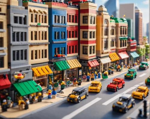 lego city,tilt shift,lego background,colorful city,micropolis,microdistrict,moc chau hill,miniland,miniature cars,from lego pieces,cinema 4d,shopping street,lego,toy store,voxel,new york streets,lego trailer,minifigures,soho,city blocks,Art,Artistic Painting,Artistic Painting 35