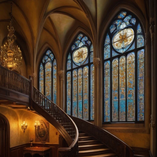 stained glass windows,transept,stained glass,aachen cathedral,main organ,pipe organ,stained glass window,church windows,art nouveau frames,chappel,driehaus,church organ,sacristy,entranceway,foyer,stephansdom,rijksmuseum,ulm minster,presbytery,art nouveau frame,Illustration,Realistic Fantasy,Realistic Fantasy 30