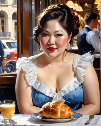 woman holding pie,waitress,woman at cafe,girl with bread-and-butter,photorealist,milkmaid,woman eating apple,valentine day's pin up,netrebko,woman with ice-cream,hyperrealism,francophile,dirndl,woman drinking coffee,japanese woman,botero,pin-up model,pin-up girl,colombina,asian woman,Photography,General,Realistic