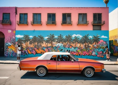 tijuana,los angeles,classic car and palm trees,mexicali,venice beach,sandiego,car wallpapers,retro car,losangeles,la,ranchero,san diego,tuscon,retro automobile,rosarito,mexican painter,austin truck,encinitas,muralist,santa monica,Art,Classical Oil Painting,Classical Oil Painting 35