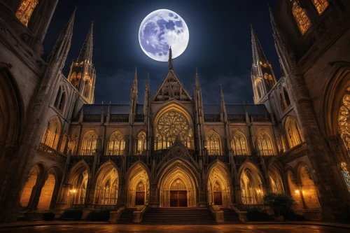 haunted cathedral,gothic church,notre dame,cathedrals,neogothic,notre,ravenloft,nidaros cathedral,moonsorrow,moonlit night,milan cathedral,moonlighted,cathedral,full moon,moonlit,magisterium,super moon,gothic,hogwarts,blue moon,Illustration,Paper based,Paper Based 22