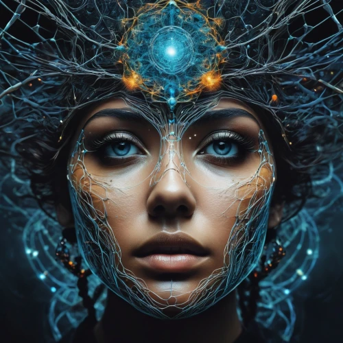 telepath,precognition,transhuman,biomechanical,fractals art,shaman,fantasy portrait,cognition,cybernetic,oracular,fractalius,cyborg,head woman,mystical portrait of a girl,cyberia,cybernetically,singularity,apophysis,cybernet,medusa,Conceptual Art,Fantasy,Fantasy 18