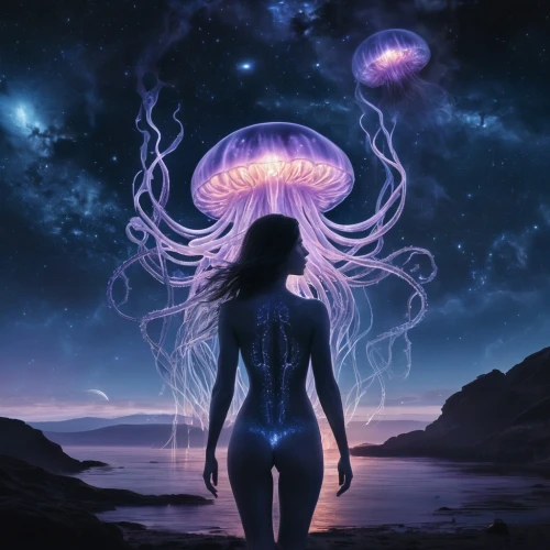 jellyfish,cnidaria,jellyfish collage,medusae,medusahead,bioluminescent,venusian,nauplii,astral traveler,aquarius,aquarian,lion's mane jellyfish,zodiac sign libra,nauplius,medullary,nebula,bioluminescence,libra,interdimensional,nautilus,Conceptual Art,Fantasy,Fantasy 33