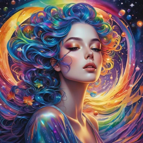 colorful spiral,fantasy art,vibrantly,colorful background,rainbow waves,the festival of colors,spiral art,dream art,fantasy portrait,vibrancy,fairy galaxy,cosmic flower,psychedelic,nebula,colorful light,boho art,colorfull,mystical portrait of a girl,vibrance,cosmogirl,Illustration,Abstract Fantasy,Abstract Fantasy 10