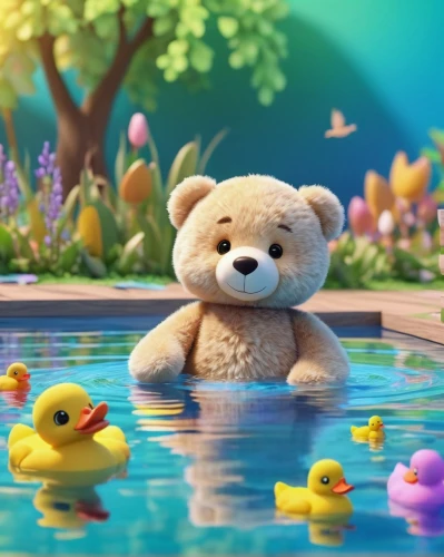 3d teddy,children's background,rubber ducks,cute cartoon image,kawaii people swimming,cute bear,teddies,duck cub,disneynature,pudsey,teddy bear waiting,teddybears,duckling,teddy bears,swimming pool,swimmable,swimming,rubber duckie,rubber duck,pooh,Unique,3D,3D Character