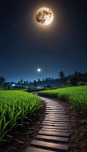 moonlit night,moon and star background,pathway,the path,moonwalked,moonesinghe,moon at night,path,the mystical path,moon walk,the way,night image,landscape background,full moon,jupiter moon,full hd wallpaper,rice fields,moon photography,night indonesia,the rice field,Photography,General,Realistic