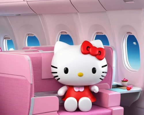 hello kitty,airasia,sanrio,doll cat,japan airlines,airplane passenger,lucky cat,sesquiplane,cute cartoon character,jetset,window seat,pink cat,airline travel,cartoon cat,meap,fuwa,private plane,seatback,corporate jet,onboard,Unique,3D,3D Character