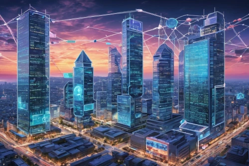 cybercity,cybertown,cyberport,capcities,chengli,guangzhou,connected world,cybernet,skyscrapers,ctbuh,futurenet,shanghai,citydev,electronico,urban towers,cyberia,smart city,cyberview,doha,blockchain management,Illustration,Abstract Fantasy,Abstract Fantasy 23