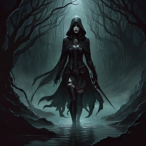 gothic woman,hecate,underdark,huntress,grimm reaper,shadowgate,dark art,helsing,dark elf,darkling,moonsorrow,malefic,wodrow,abaddon,sorceress,dark gothic mood,ravenloft,the enchantress,vampire woman,necromancer,Conceptual Art,Fantasy,Fantasy 34