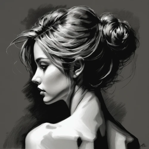 chignon,girl portrait,digital painting,krita,study,updo,moody portrait,girl drawing,practise,woman portrait,studies,topknot,bloned portrait,charcoal,sketching,brushwork,chiaroscuro,overpainting,dark portrait,woman silhouette,Illustration,Japanese style,Japanese Style 05