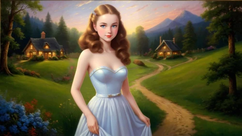 maureen o'hara - female,girl in a long dress,margairaz,dorthy,girl in the garden,fantasy picture,gwtw,young woman,margaery,oil painting on canvas,celtic woman,cinderella,fantasy art,oil painting,girl in white dress,art painting,young girl,fantasy woman,romantic portrait,woman with ice-cream