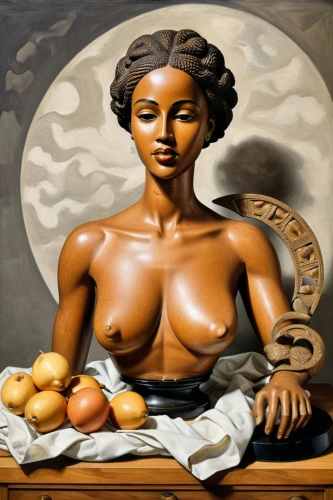 tretchikoff,woman holding pie,oshun,currin,woman eating apple,venus,botero,viveros,oil painting on canvas,lempicka,calabash,girl with cereal bowl,lacombe,david bates,oil on canvas,african american woman,delatour,oil painting,bacchante,baoshun,Illustration,Realistic Fantasy,Realistic Fantasy 21