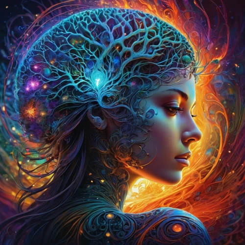 fractals art,andromeda,oracular,dmt,nebula,psytrance,fantasy art,mystical portrait of a girl,colorful tree of life,gyrus,samsara,ayahuasca,matriarchal,medusa,telepath,pineal,aura,aum,niobe,fantasy portrait,Conceptual Art,Sci-Fi,Sci-Fi 01