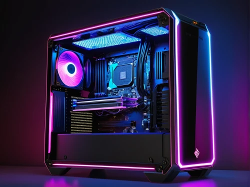 fractal design,pink vector,purpureum,prebuilt,pc,rgb,xfx,techno color,purple and pink,pcmag,muscular build,pc tower,computer graphic,computer art,illumina,pro 50,colored lights,ldd,lumo,3d render,Photography,General,Realistic