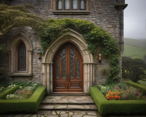 garden door,the threshold of the house,fairy door,doorways,front door,church door,doorway,nargothrond,pointed arch,the door,stone gate,portal,brympton,fairy tale castle,house entrance,rivendell,witch's house,hobbiton,llanthony,entryways,Art,Artistic Painting,Artistic Painting 38