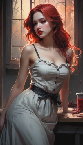 melisandre,triss,liliana,vampire woman,lady in red,rose white and red,transistor,persephone,vampire lady,lohse,romanoff,red head,fantasy portrait,etain,red gown,lilith,nightdress,man in red dress,maidservant,cordelia,Conceptual Art,Fantasy,Fantasy 15