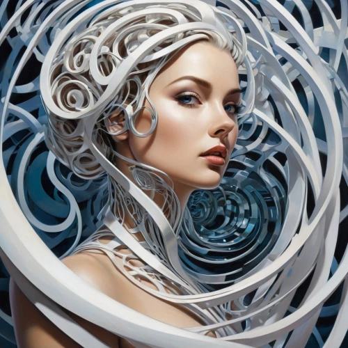 white rose snow queen,the snow queen,ice queen,margaery,fathom,spiral art,swirling,entangled,seelie,sigyn,filigree,fantasy art,circlet,tendrils,fluidity,tangles,tangle,amphitrite,white lady,fractals art,Conceptual Art,Sci-Fi,Sci-Fi 24