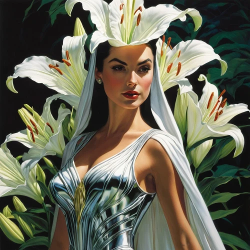 white plumeria,tretchikoff,diwata,madonna lily,peace lilies,plumeria,lilies of the valley,easter lilies,lilly of the valley,amazonica,promethea,polynesian girl,lilies,white magnolia,white lily,frangipani,jasmine blossom,a beautiful jasmine,cairenes,lily of the valley,Conceptual Art,Fantasy,Fantasy 20