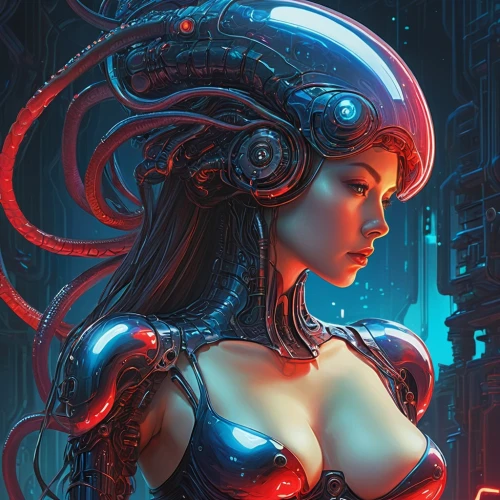 elektra,cyberpunk,cyberia,cyborg,sci fiction illustration,cyberangels,medusa,cybernetic,cyberdog,nautilus,andromeda,synthetic,echo,cybernet,red blue wallpaper,scifi,cyberian,kerrii,cybernetically,eletrica,Conceptual Art,Sci-Fi,Sci-Fi 05