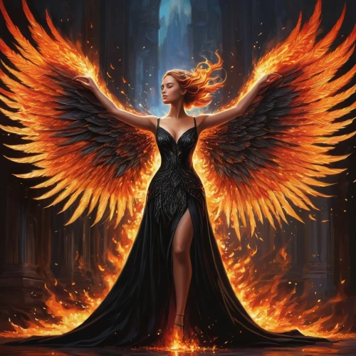 fire angel,archangel,angelfire,fallen angel,uniphoenix,black angel,angel,pheonix,dark angel,angel of death,fenix,the archangel,flamebird,fiery,baroque angel,samael,firebird,seraphim,fire siren,angelman,Illustration,Realistic Fantasy,Realistic Fantasy 25
