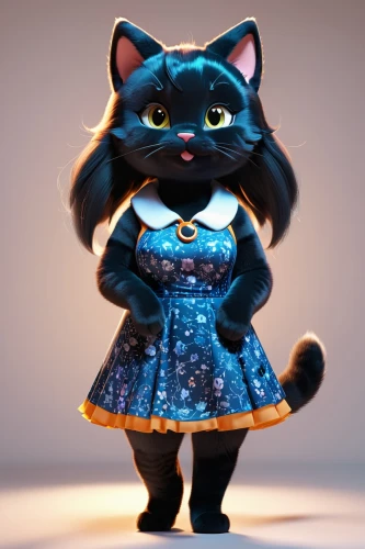 doll cat,black cat,morgana,mae,alberty,doll dress,monicagate,halloween black cat,cartoon cat,jiji the cat,carmelita,shadowcat,salem,bluesier,a girl in a dress,kimbundu,eloise,minette,miao,figaro,Unique,3D,3D Character