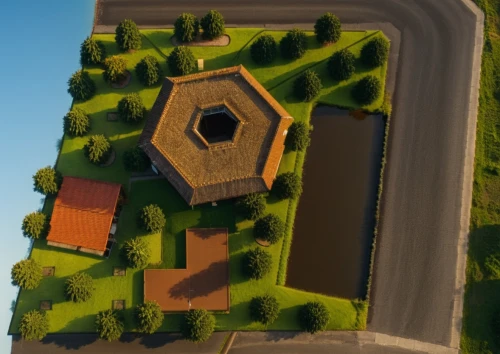 lowpoly,hexagon,low poly,roundabout,highway roundabout,house roofs,ziggurat,from above,graecorum,building valley,mausoleum ruins,large home,overbuilding,paved square,industrial ruin,besiege,roofs,view from above,pyramid,octahedron,Photography,General,Realistic