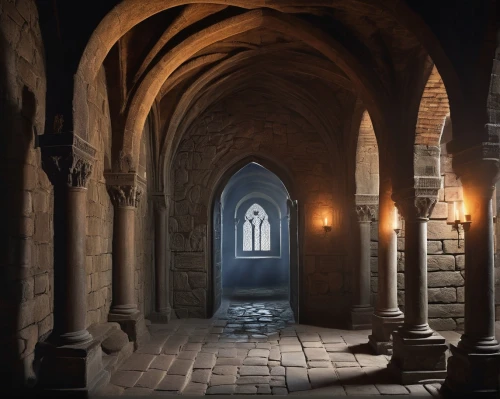 undercroft,cloisters,cloister,crypt,archways,hall of the fallen,doorways,cloistered,vaults,passageways,portcullis,passageway,arcaded,hallway,archway,alcove,vaulted cellar,corridors,vaulted ceiling,pointed arch,Illustration,Realistic Fantasy,Realistic Fantasy 42